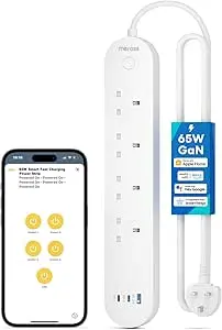 شريط طاقة ذكي مزود بـ 4 مقابس تيار متردد، ومنفذ USB-A واحد، ومنفذي USB-C - مجموعة Apple Home Kit | Meross | MSP843P