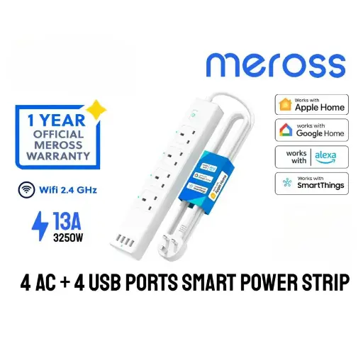 [NY425FHK] Smart WiFi Power Strip 4 AC + 4 USB ports - Apple Home Kit| Meross | NY425FHK