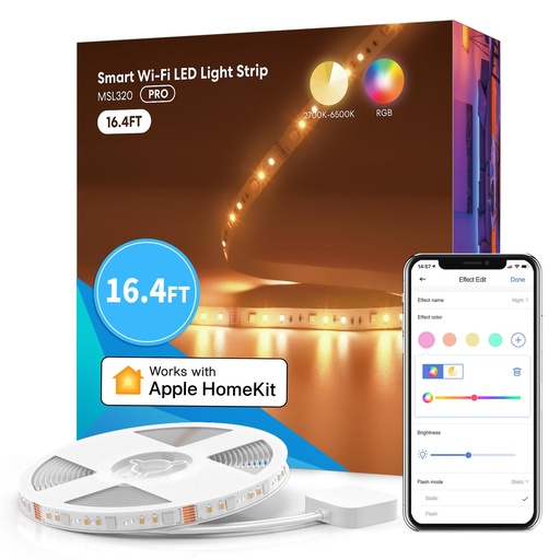 [MSL320CPHK] شريط إضاءة LED ذكي بتقنية WiFi 16 مليون لون مع RGBW (16.4 قدم) - التحكم في تطبيق Apple Home | Meross | MSL320CPHK